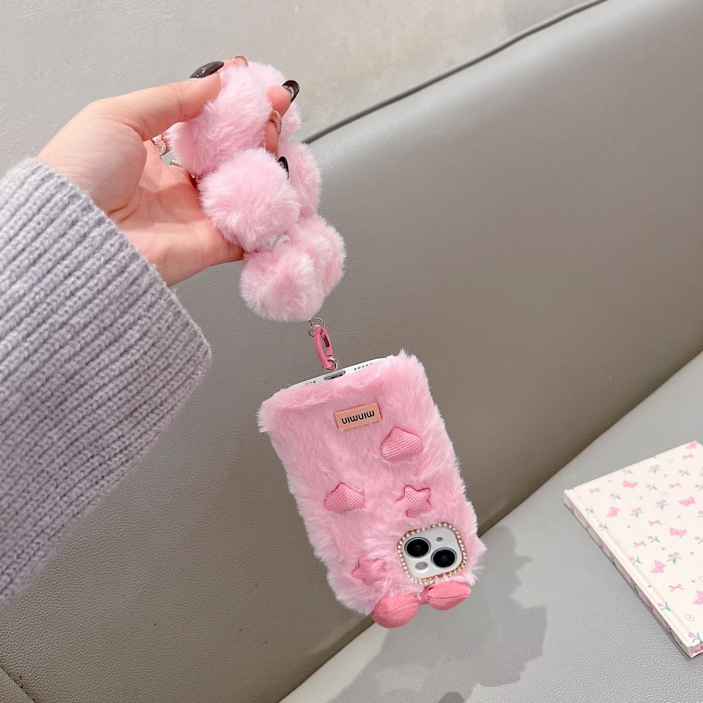 Bow Pattern Furry Phone Case with Furry Bracelet
