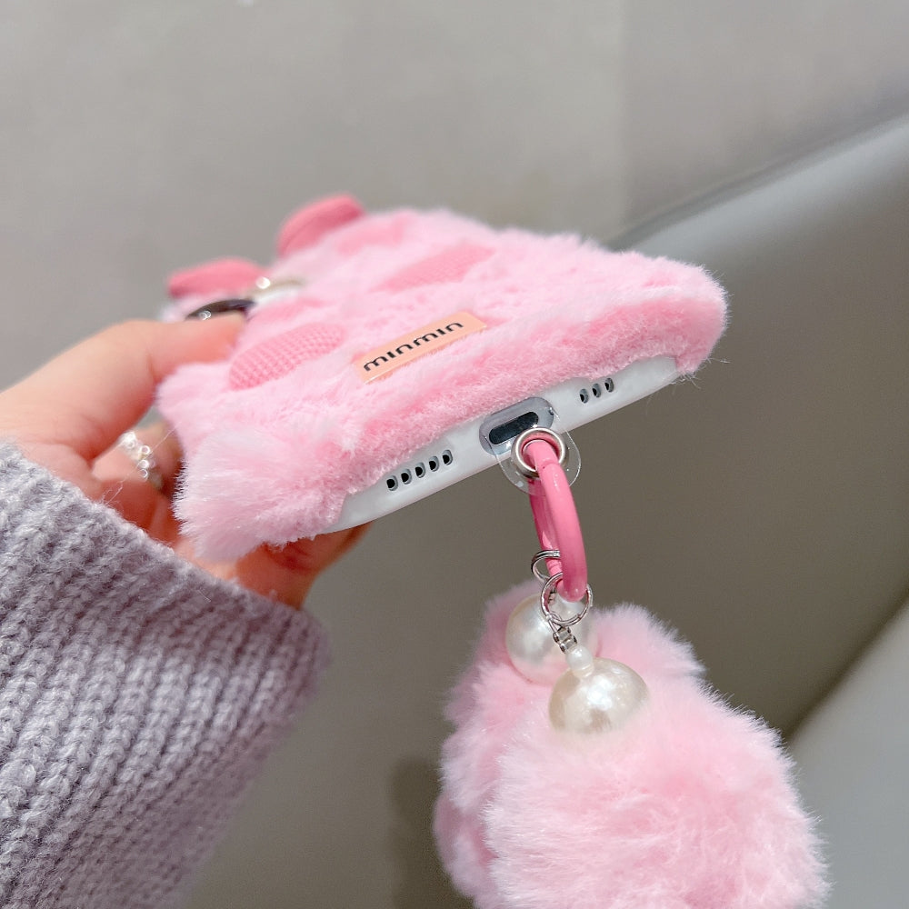 Bow Pattern Furry Phone Case with Furry Bracelet