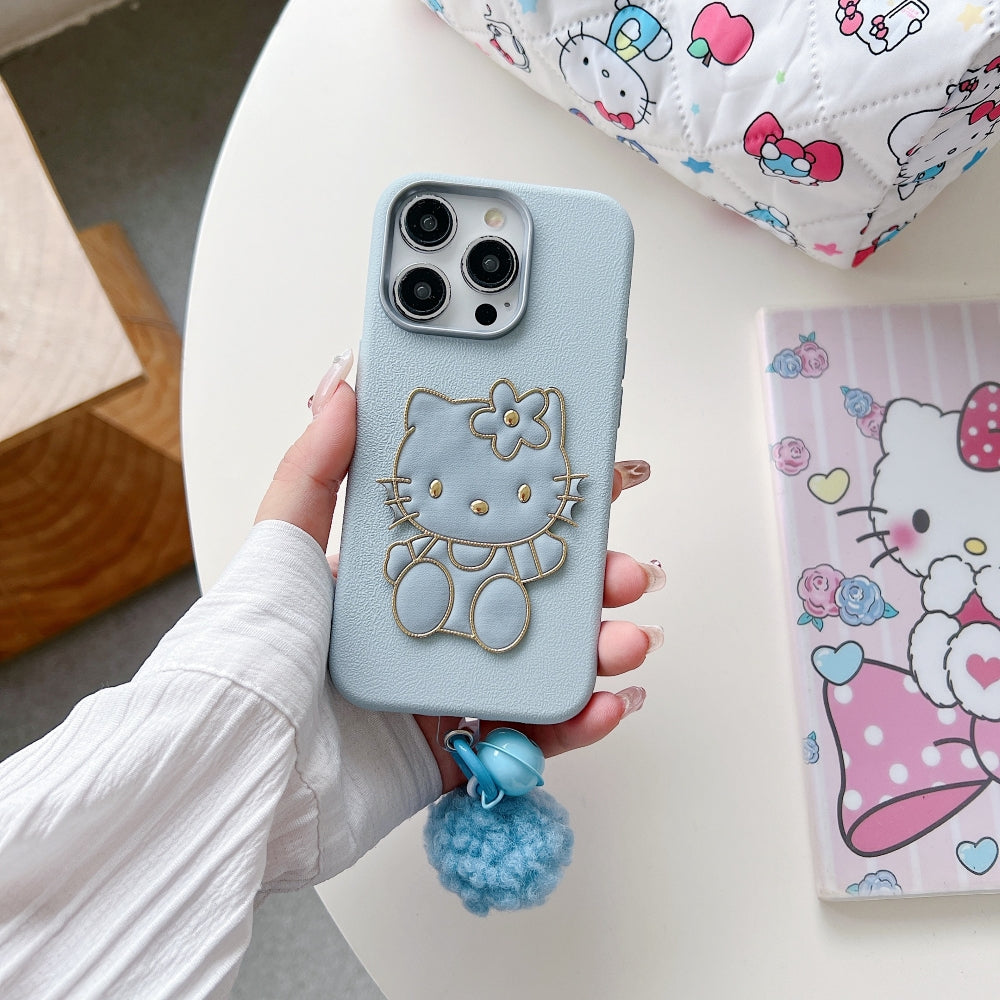 Cat Fur Ball Charm Leather Phone Case