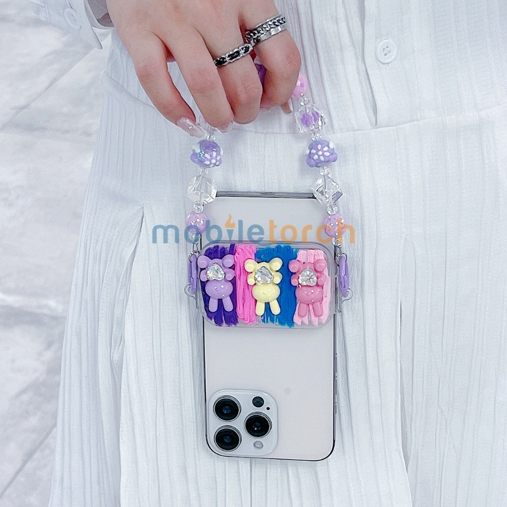 Cute Mini Cartoon Mirror Pop Universal Stand with Crystal Bracelet