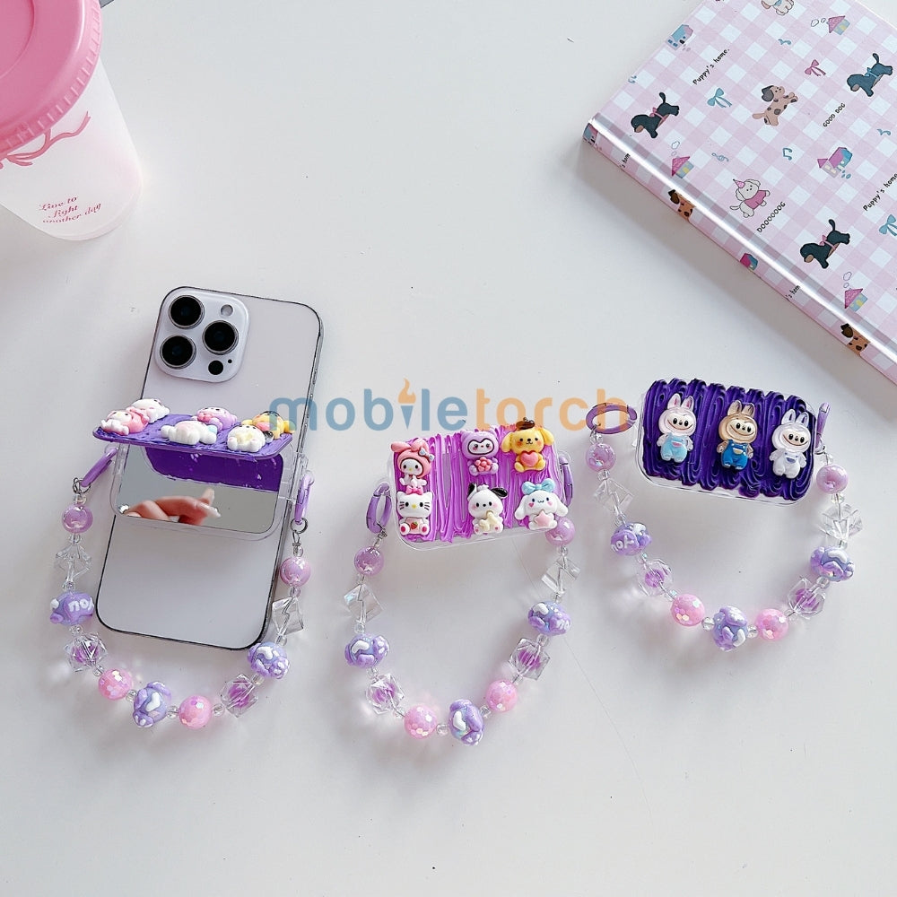 Cute Mini Cartoon Mirror Pop Universal Stand with Crystal Bracelet