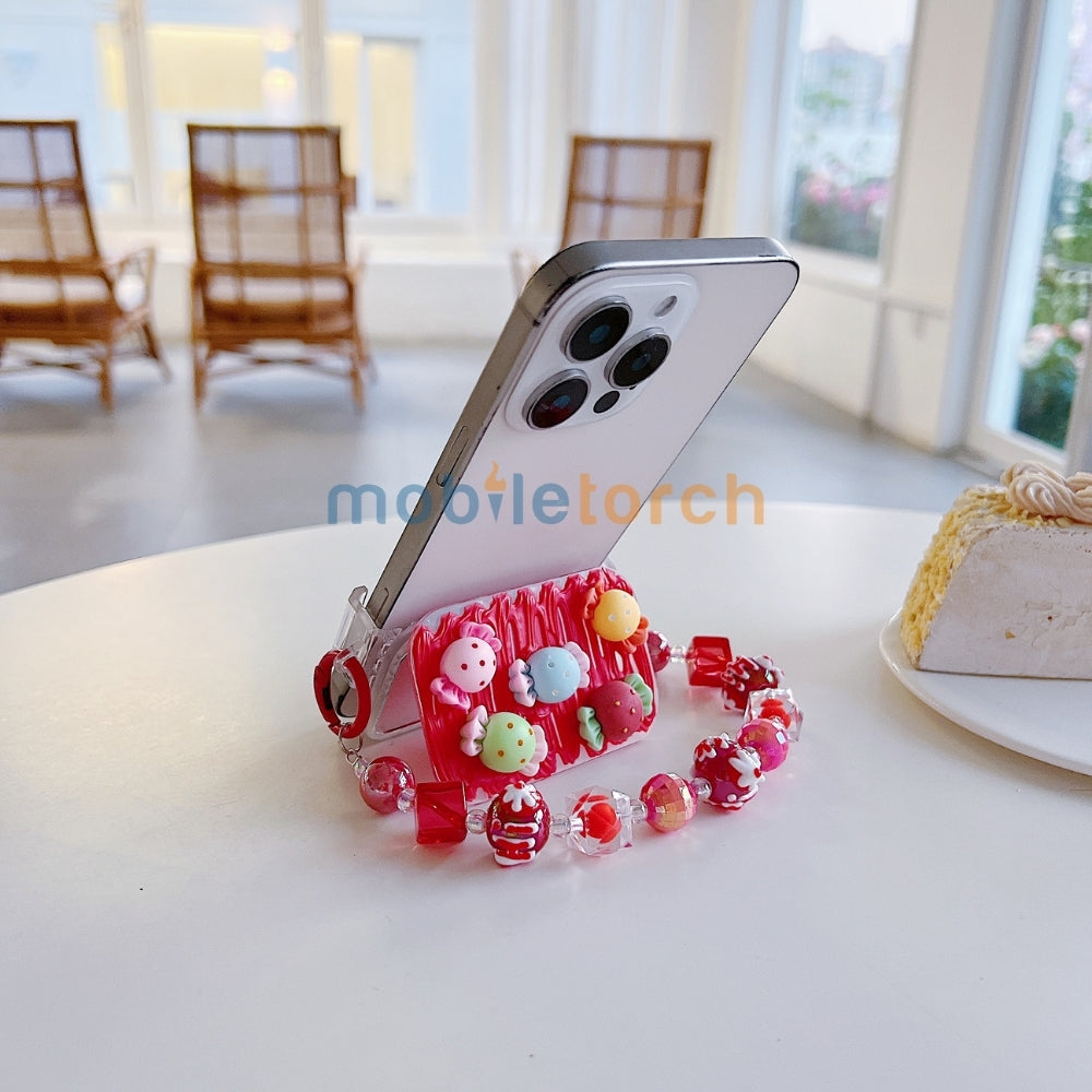 Cute Mini Cartoon Mirror Pop Universal Stand with Crystal Bracelet