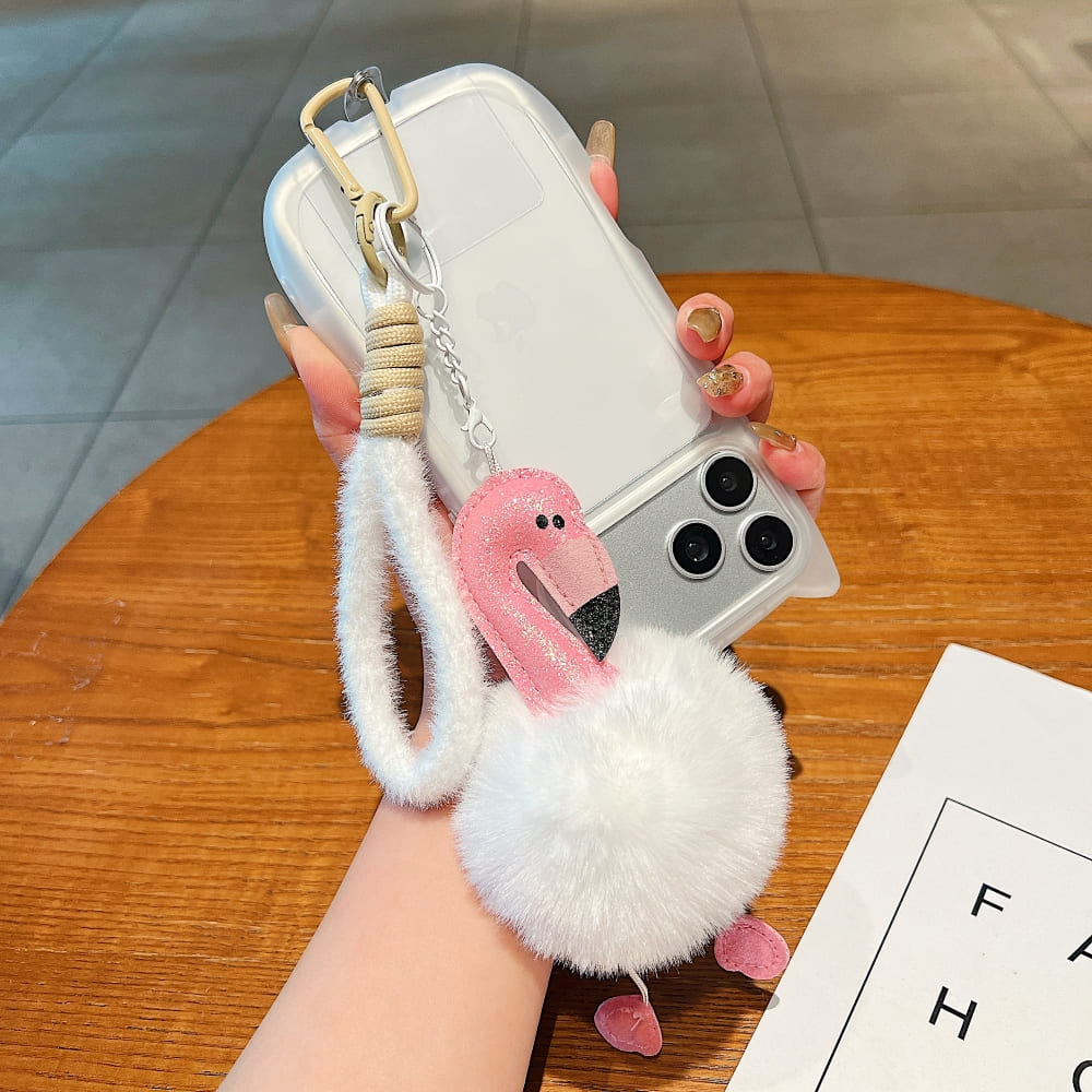 Fluffy Flamingo Phone Charm | Keychain | Handbag Charm