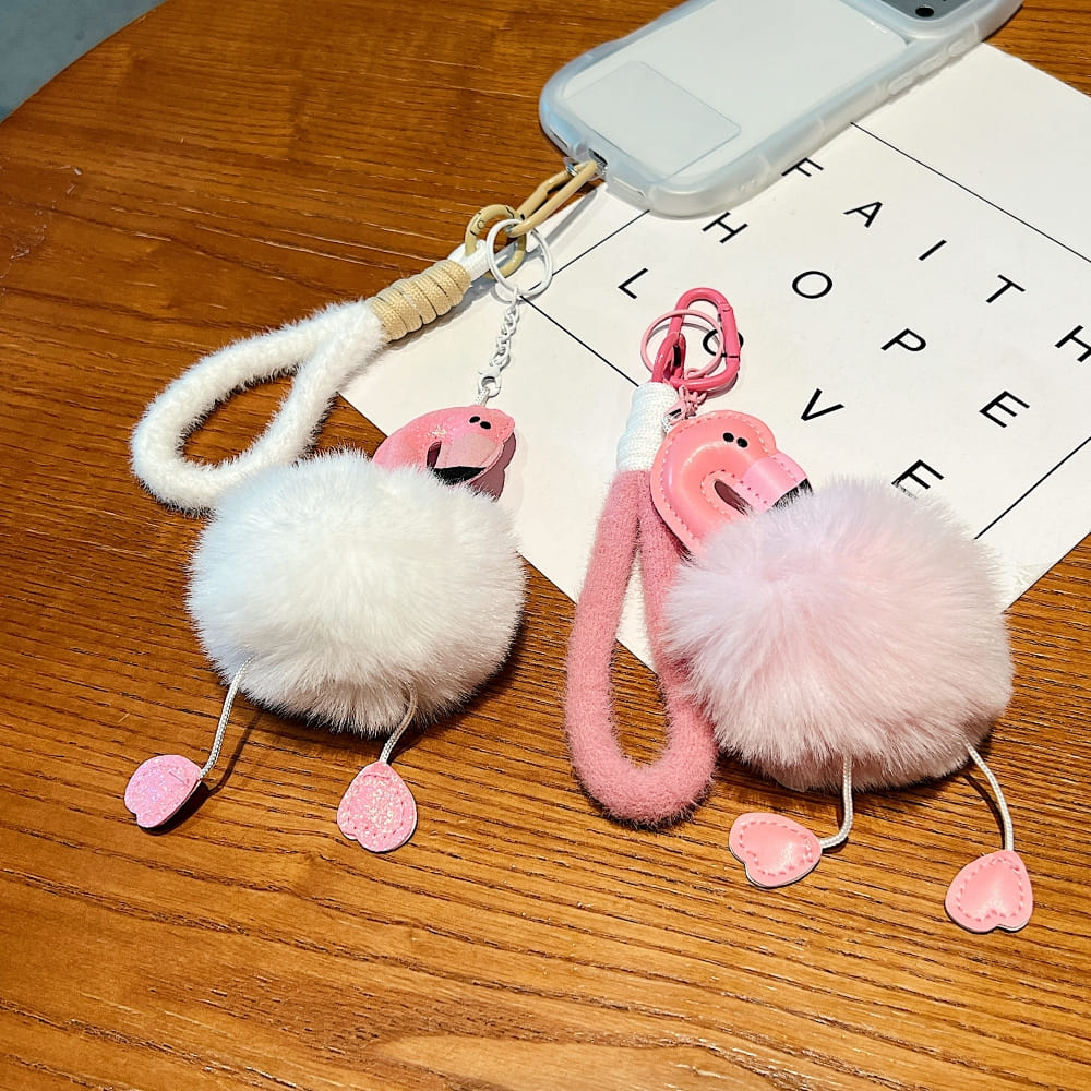 Fluffy Flamingo Phone Charm | Keychain | Handbag Charm
