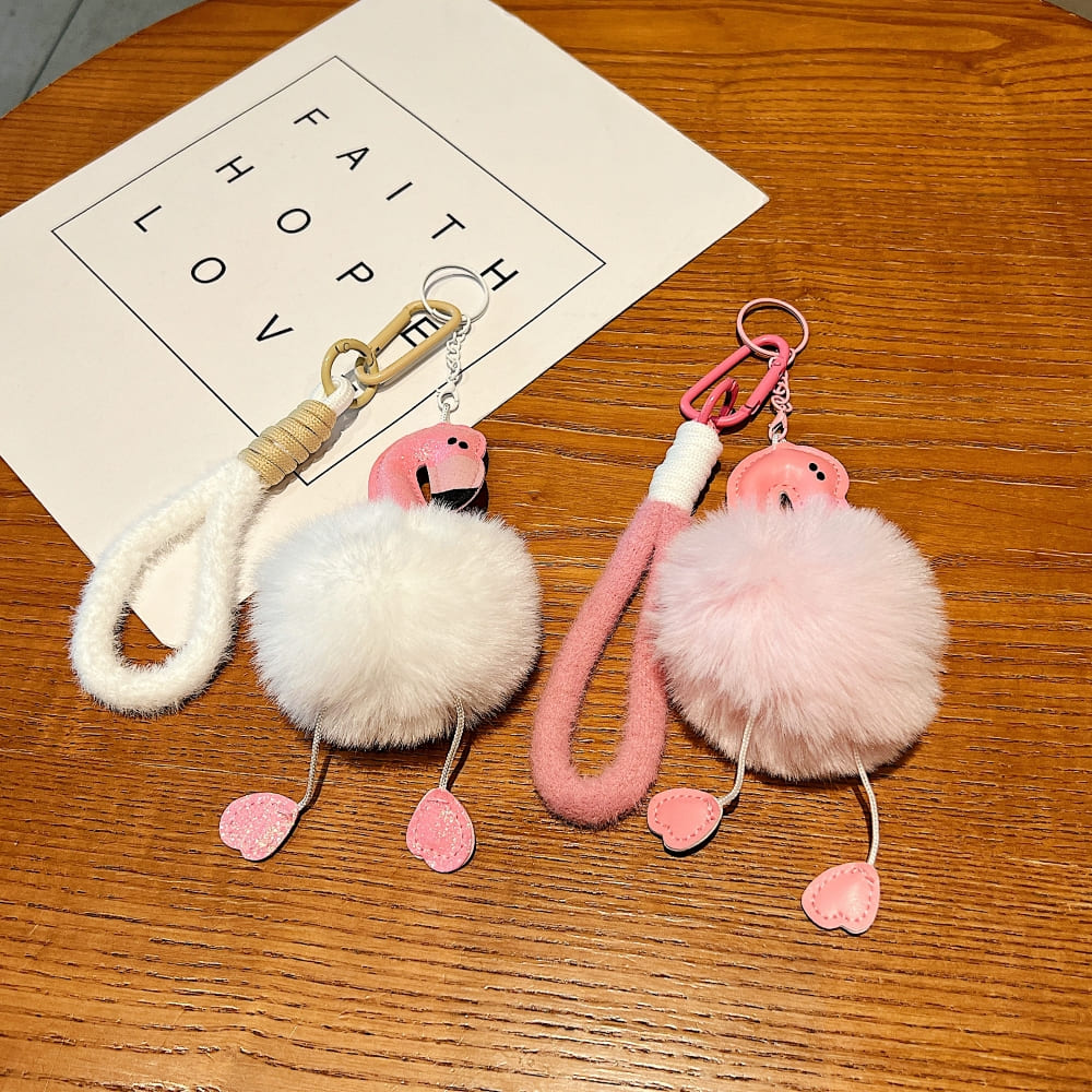 Fluffy Flamingo Phone Charm | Keychain | Handbag Charm