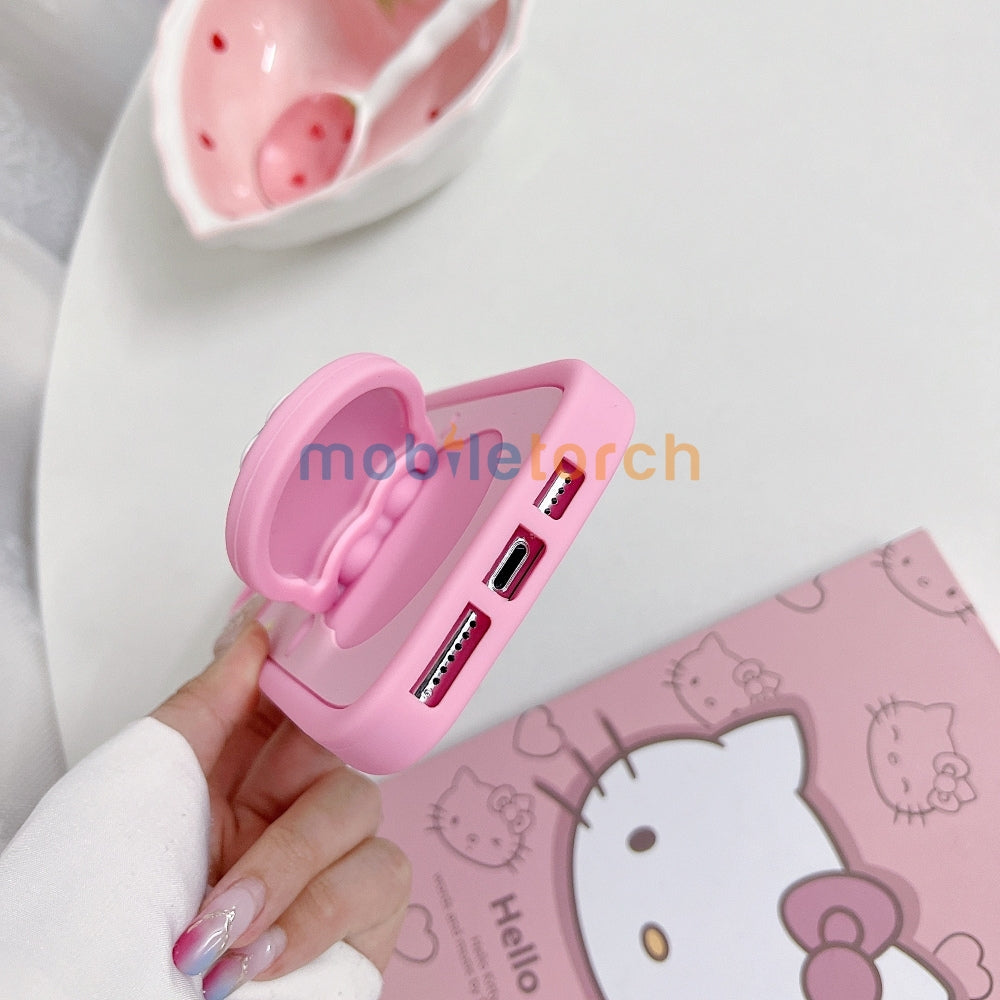 Full Protective Bow Cat Doll Flip Mirror Phone Case - iPhone 15 Pro Max