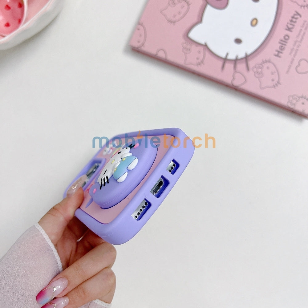 Full Protective Bow Cat Doll Flip Mirror Phone Case - iPhone 15 Pro Max