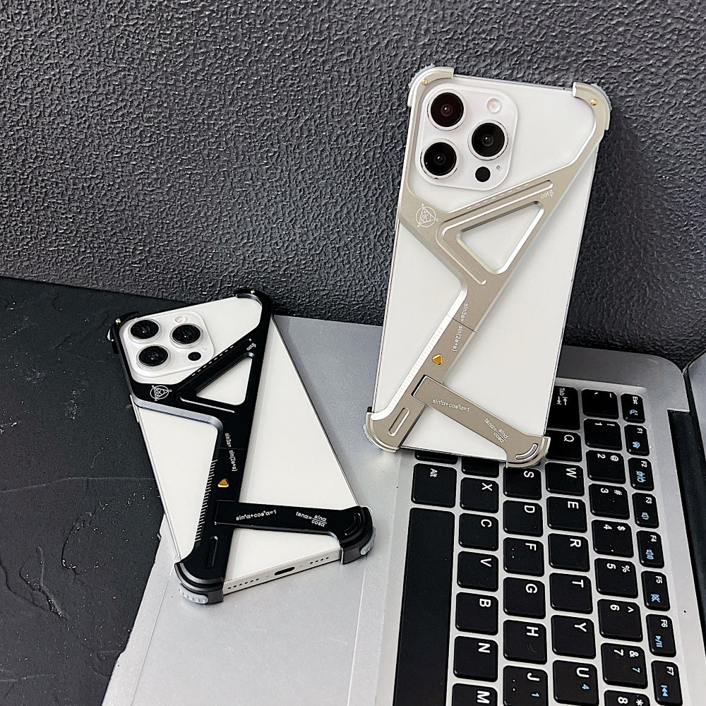 Geometric Metal Phone Case with Bracket Stand - iPhone 15