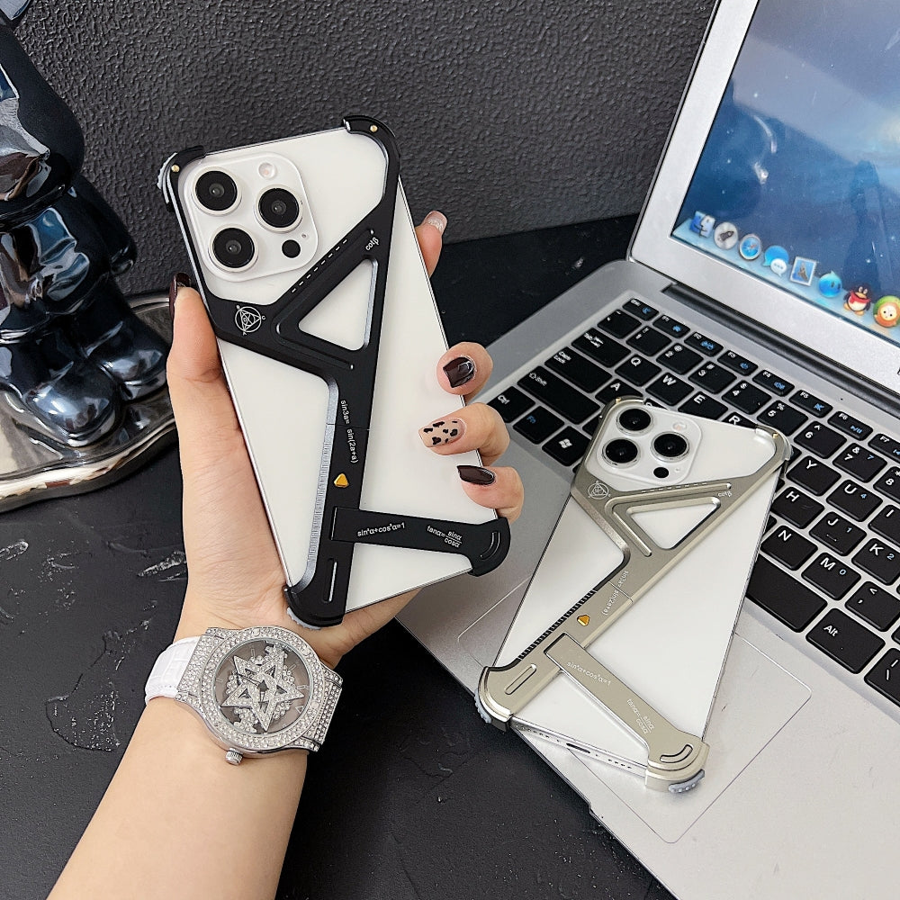 Geometric Metal Phone Case with Bracket Stand - iPhone 15