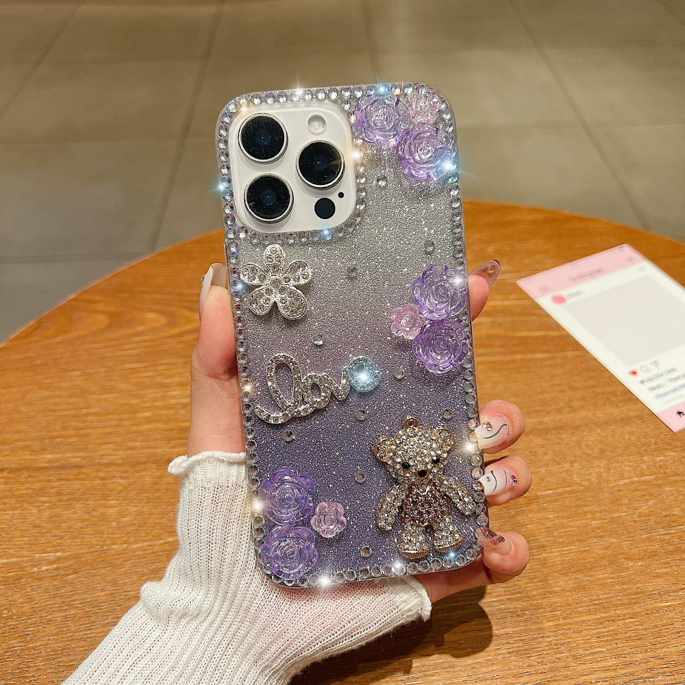 Glitter Paper Diamond Flower Love Bear Transparent Phone Case