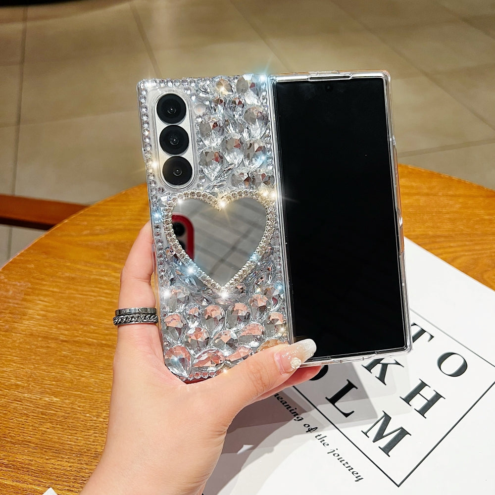 Heart shaped Makeup Mirror Diamond TPU (Soft) Phone Case | Mobile Cover - Samsung Z Fold 5