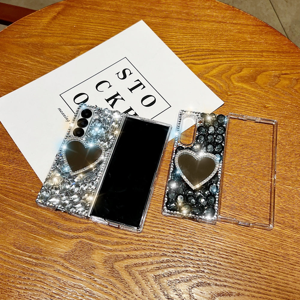 Heart shaped Makeup Mirror Diamond TPU (Soft) Phone Case | Mobile Cover - Samsung Z Fold 5