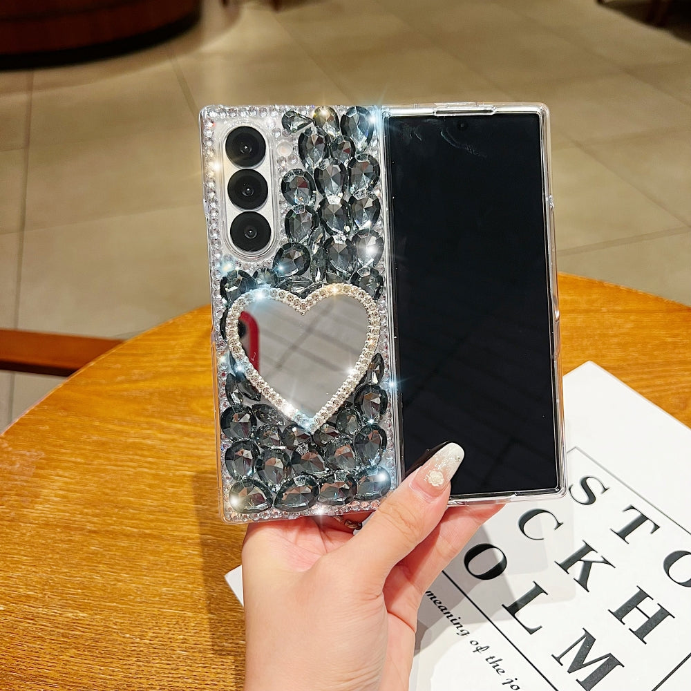 Heart shaped Makeup Mirror Diamond TPU (Soft) Phone Case | Mobile Cover - Samsung Z Fold 5