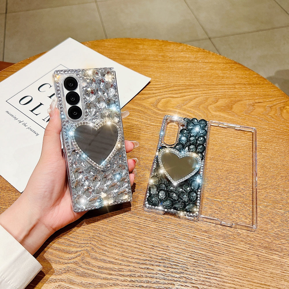 Heart shaped Makeup Mirror Diamond TPU (Soft) Phone Case | Mobile Cover - Samsung Z Fold 5