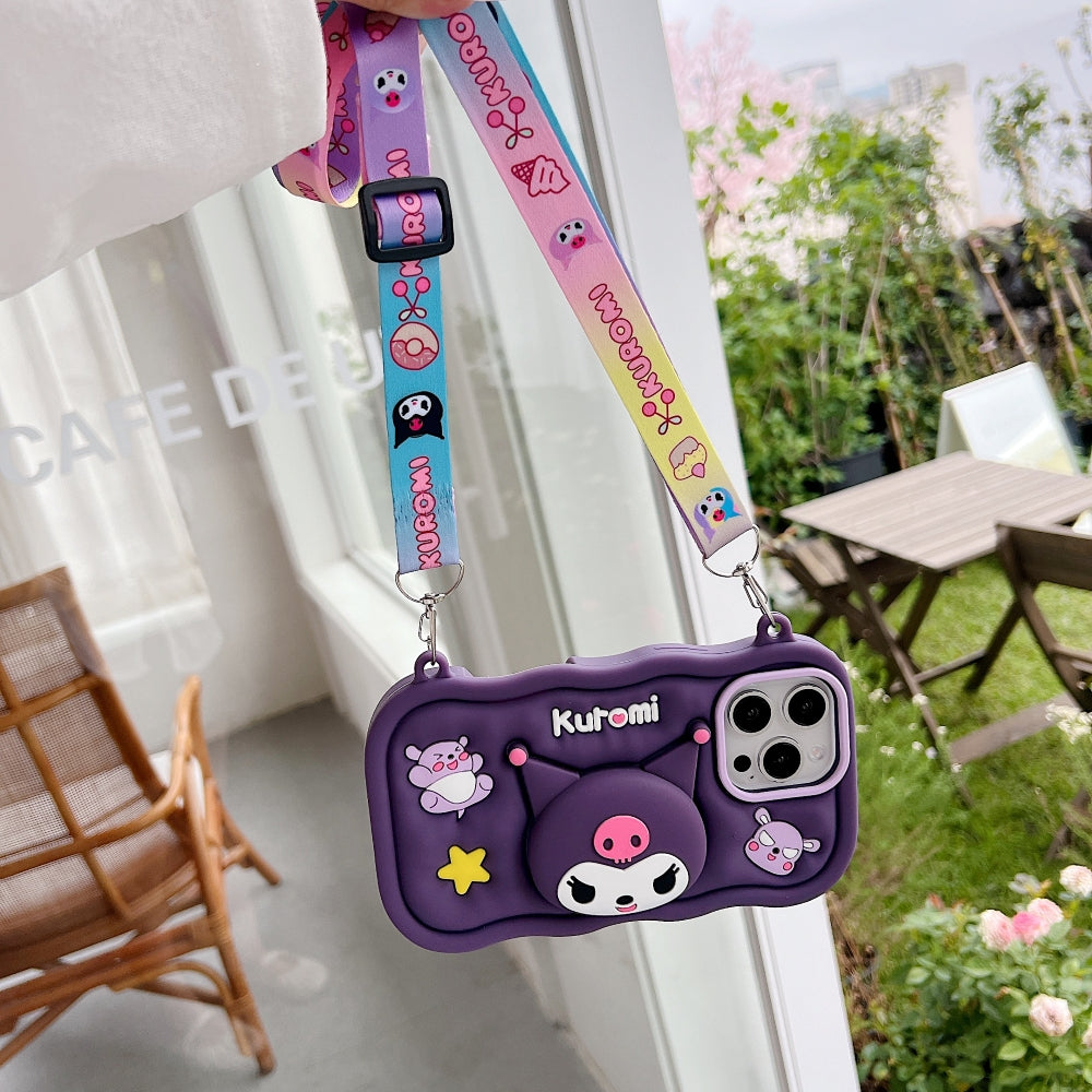 Kuromi Retractable Stand Phone Case with Shoulder Strap
