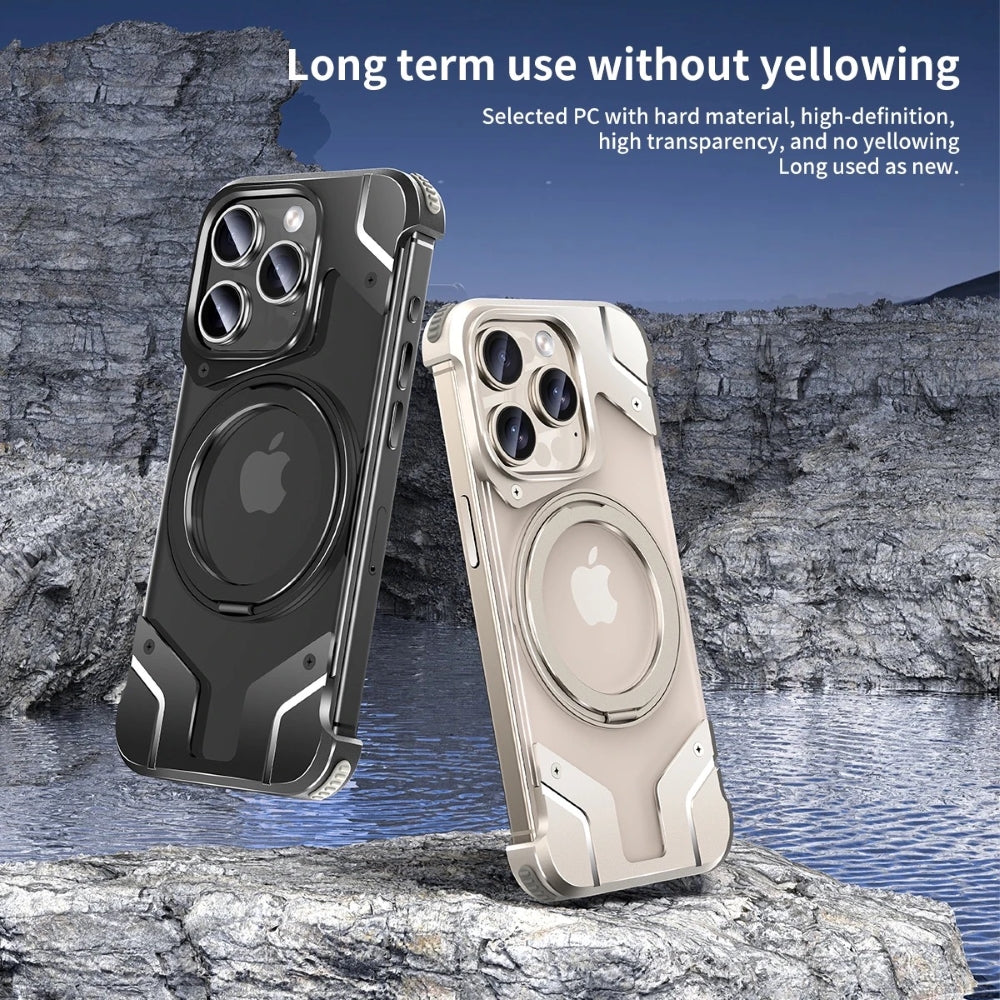 Magnetic Aluminum Alloy Frame Shockproof Phone Case with Ring Holder - iPhone 14 Pro