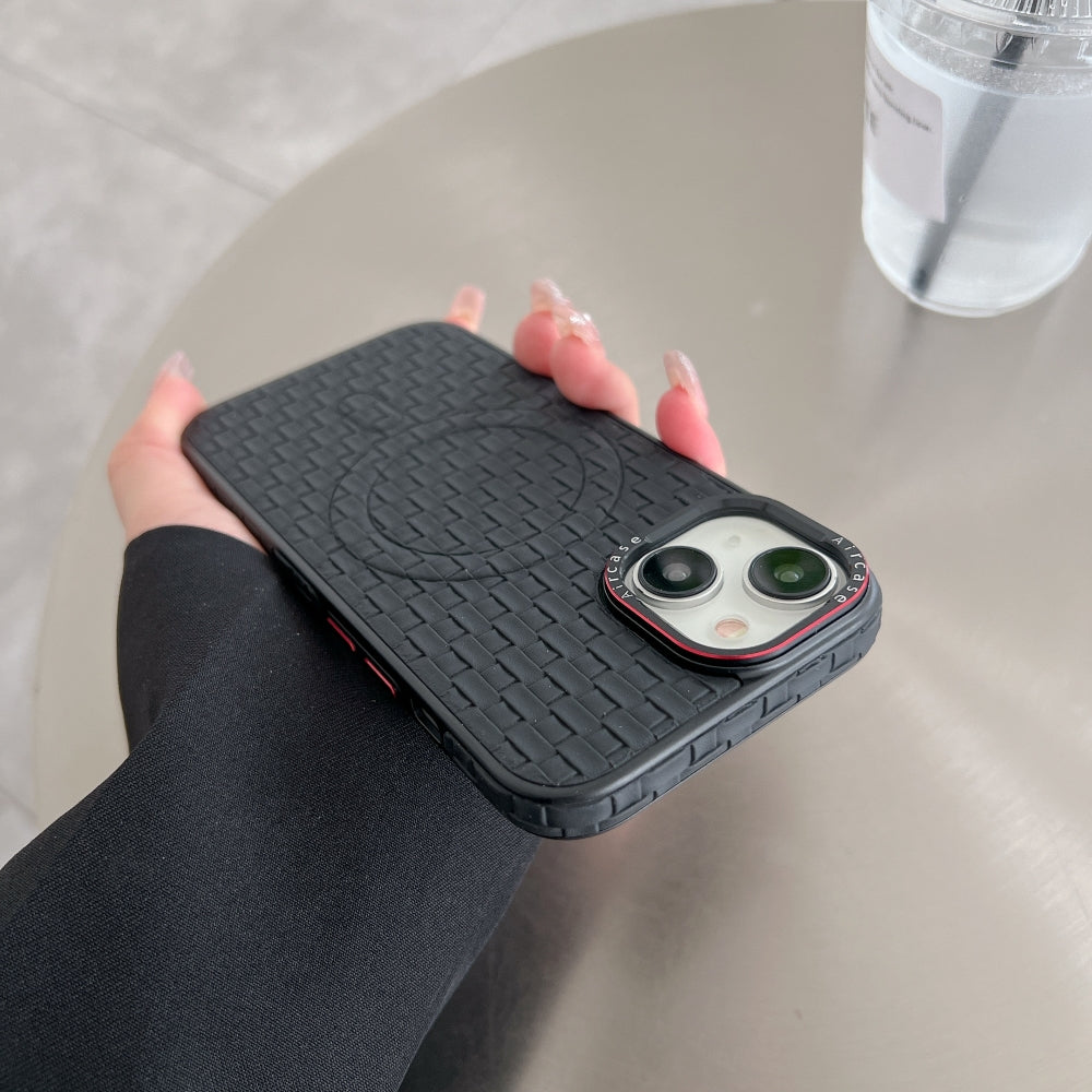 Magsafe PU Leather Woven Mesh Grid Phone Case