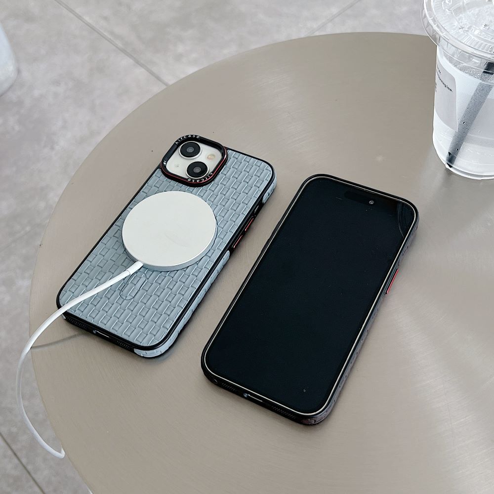 Magsafe PU Leather Woven Mesh Grid Phone Case