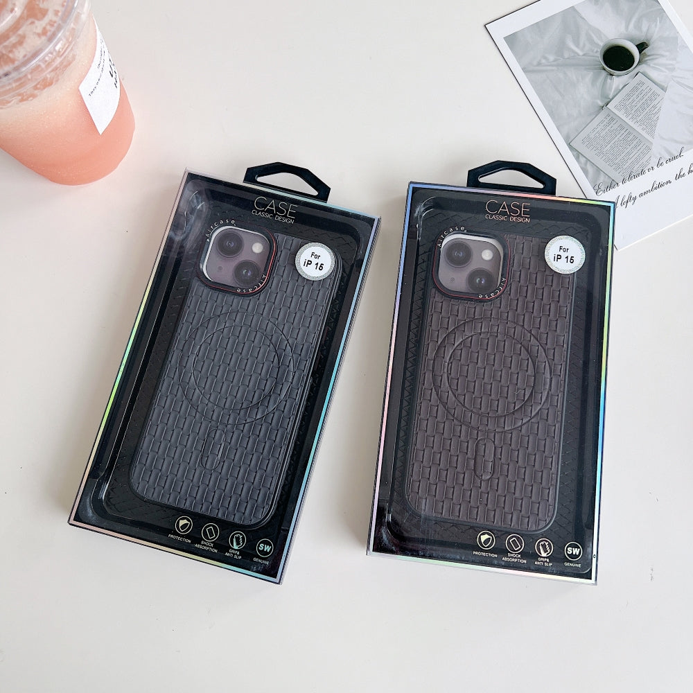 Magsafe PU Leather Woven Mesh Grid Phone Case