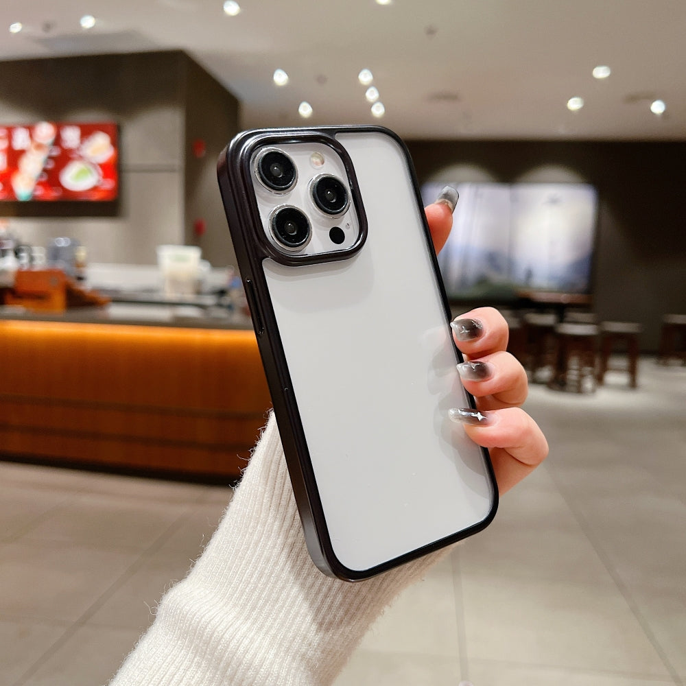 Luxury Electroplated Matte Frame Transparent Case - iPhone 15 Pro