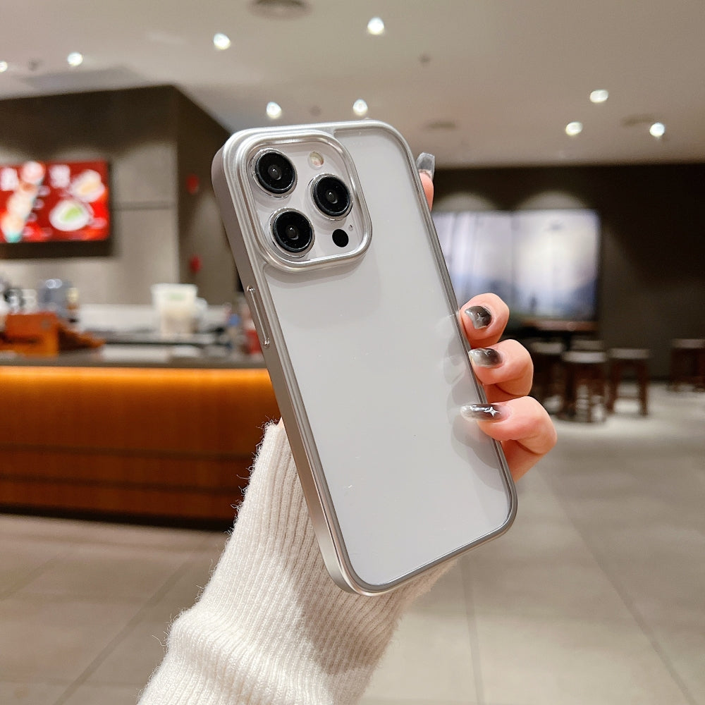 Luxury Electroplated Matte Frame Transparent Case - iPhone 15 Pro