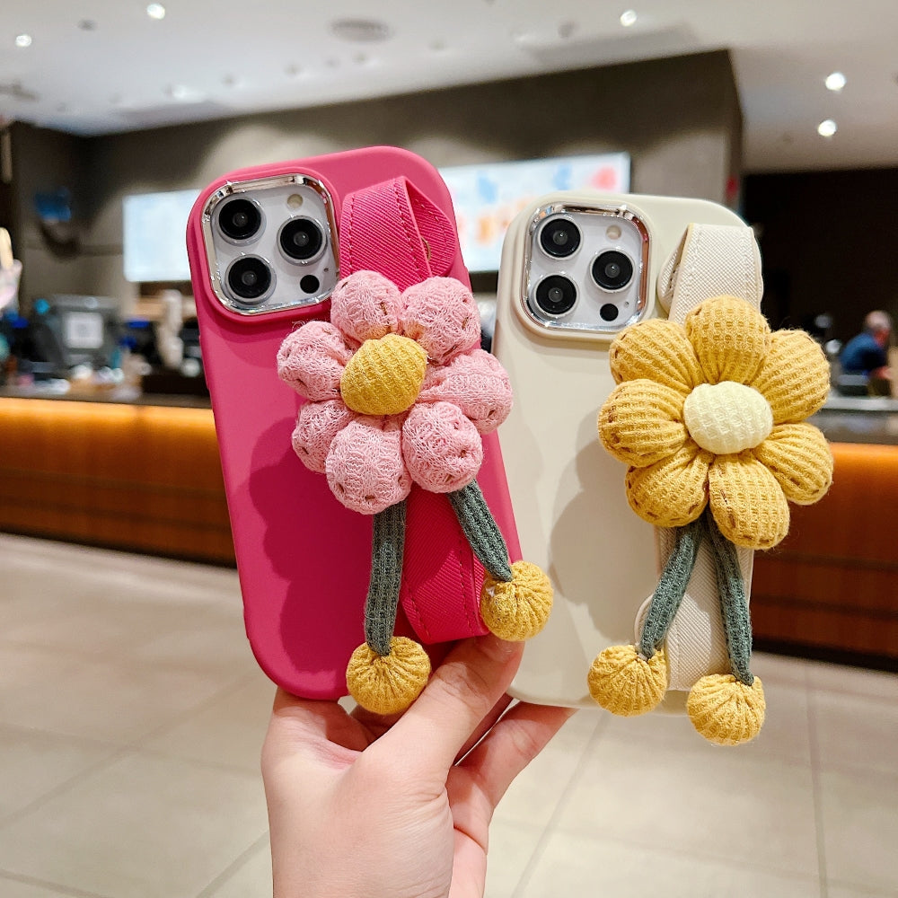 Silicone Metal Ring Flower Wrist Strap Holder Phone Case