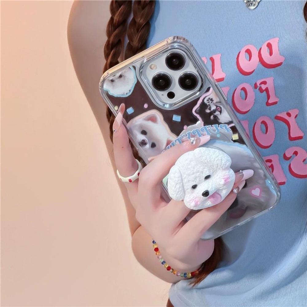 Puppy Face Luxury Plating Case with Puppy Face Stand- iPhone 15 Pro