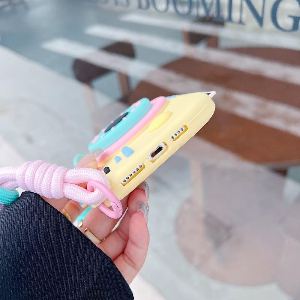 Retro Camera Shape Stand Phone Case With Lanyard Strap