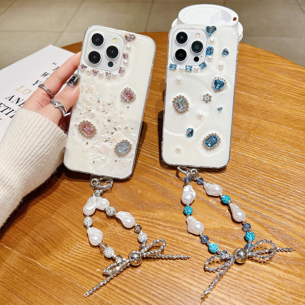 White Rubber Gel Coating Colorful Stone Phone Case