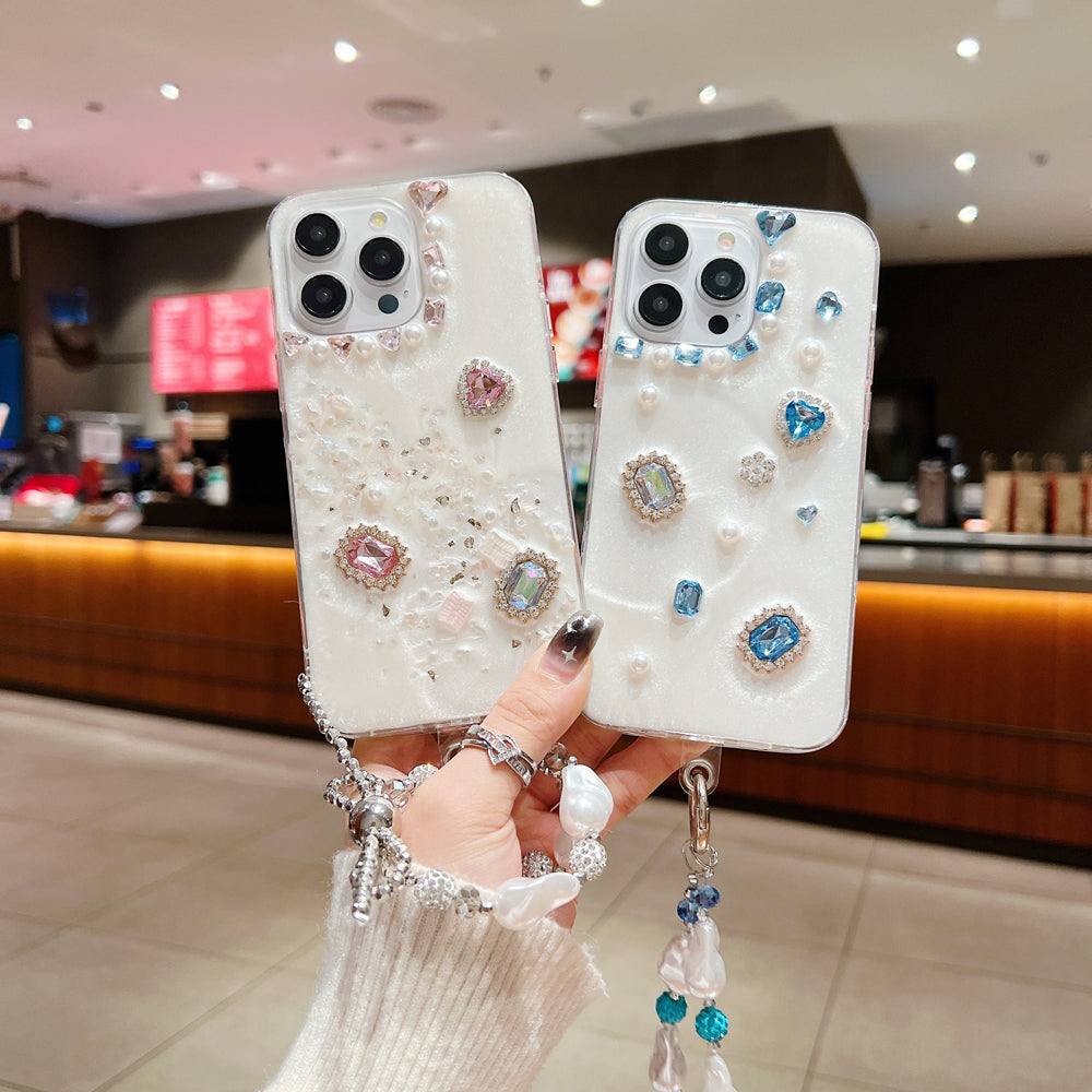 White Rubber Gel Coating Colorful Stone Phone Case
