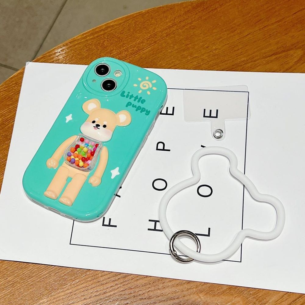 3D Machine Bear Soft Phone Case With Random Color Bracelet