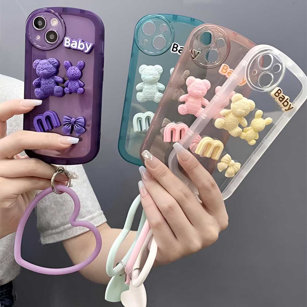 3D Teddy Ornament Heart Bracelet Color Transparent Cover