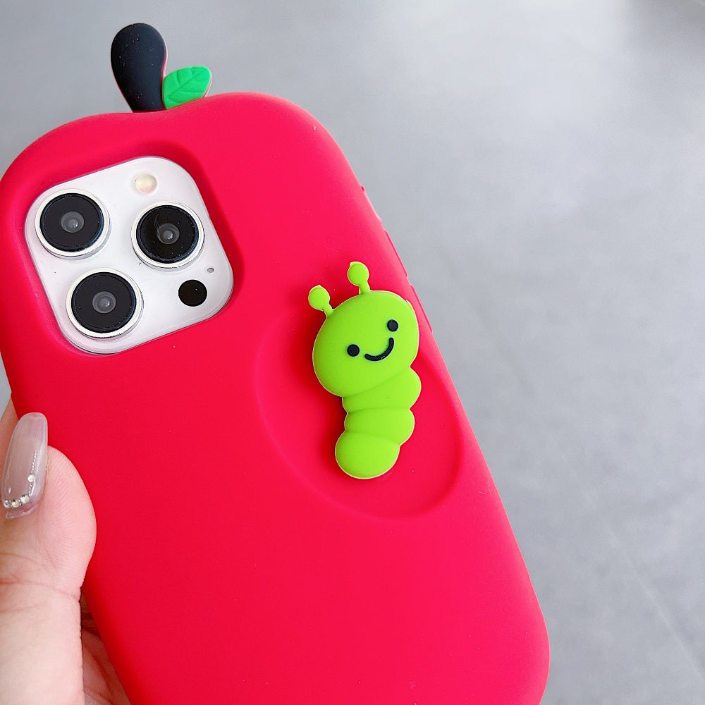 3D Caterpillar and Kitty Apple Design Silicone Phone Case