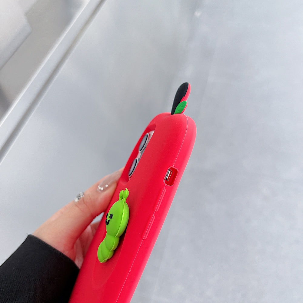 3D Caterpillar and Kitty Apple Design Silicone Phone Case
