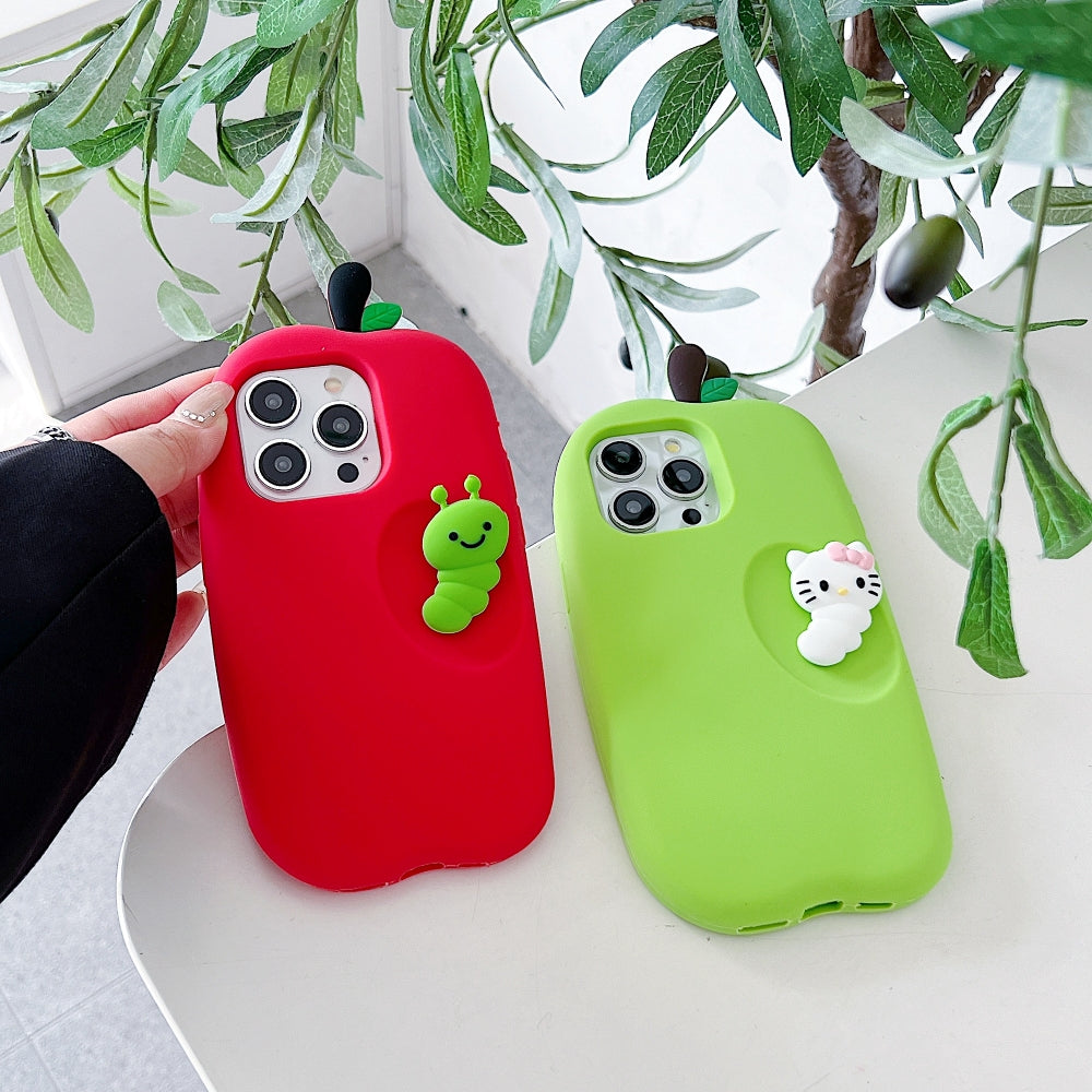 3D Caterpillar and Kitty Apple Design Silicone Phone Case