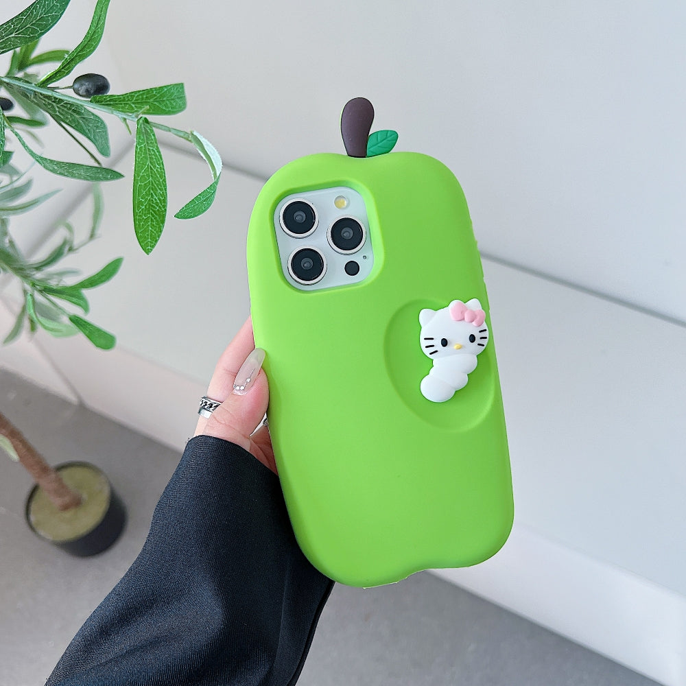 3D Caterpillar and Kitty Apple Design Silicone Phone Case