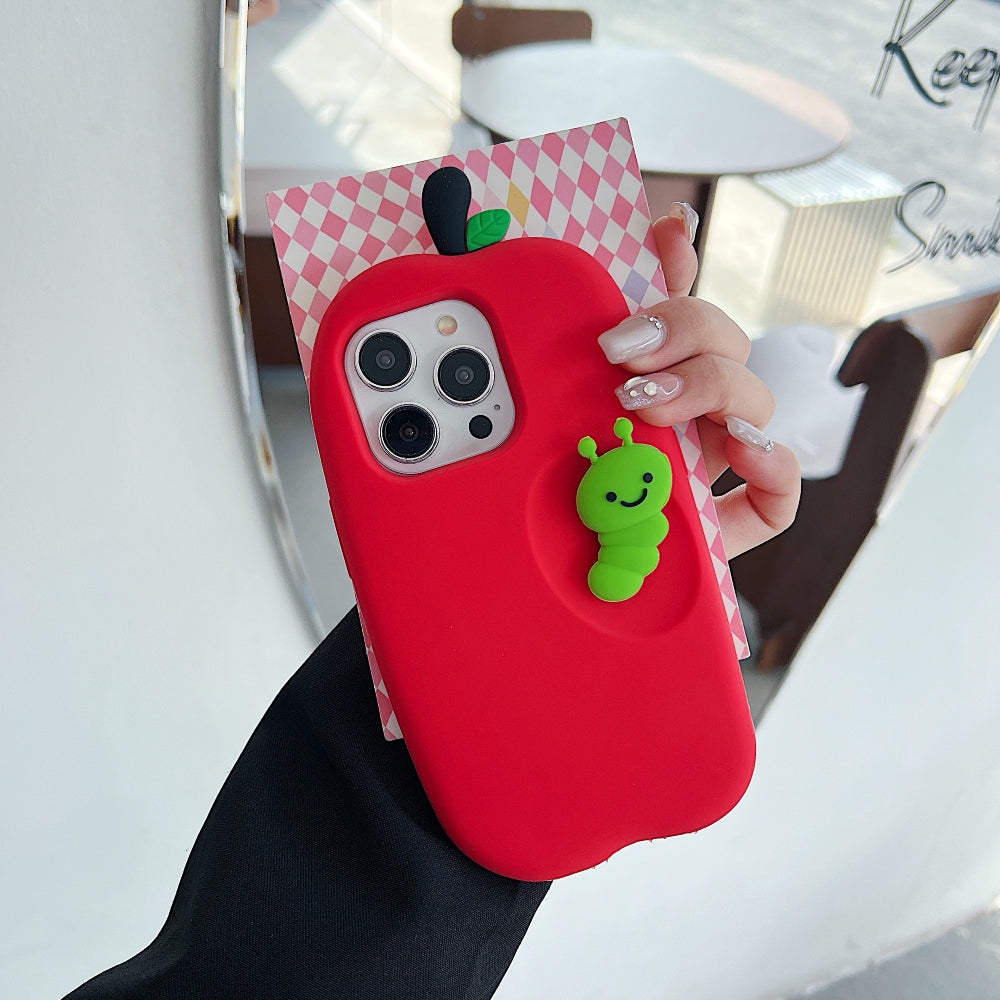 3D Caterpillar and Kitty Apple Design Silicone Phone Case