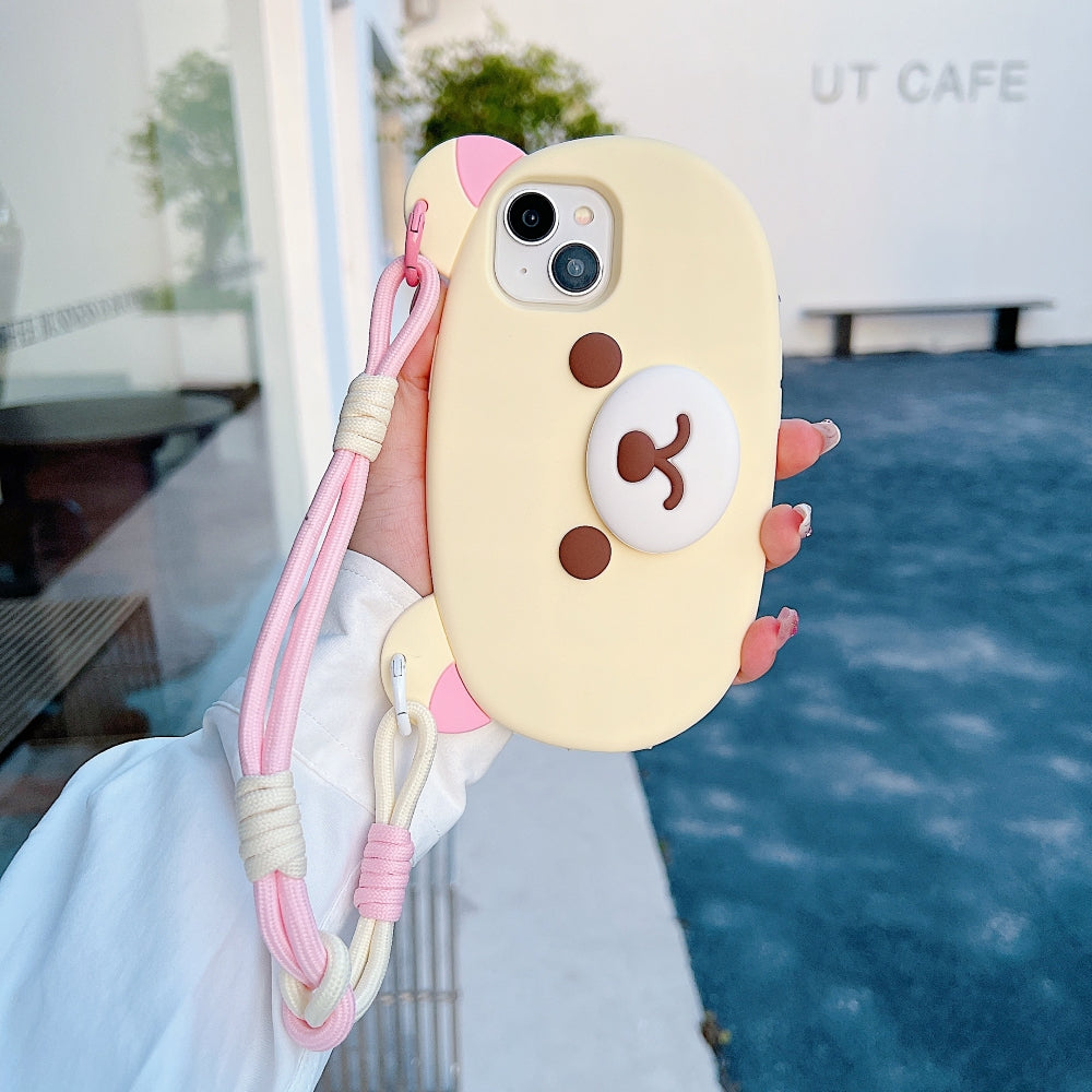 Bear Faced Silicone Phone Case with Lanyard Strap