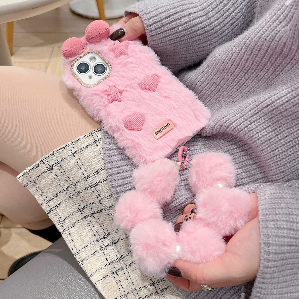 Bow Pattern Furry Phone Case with Furry Bracelet