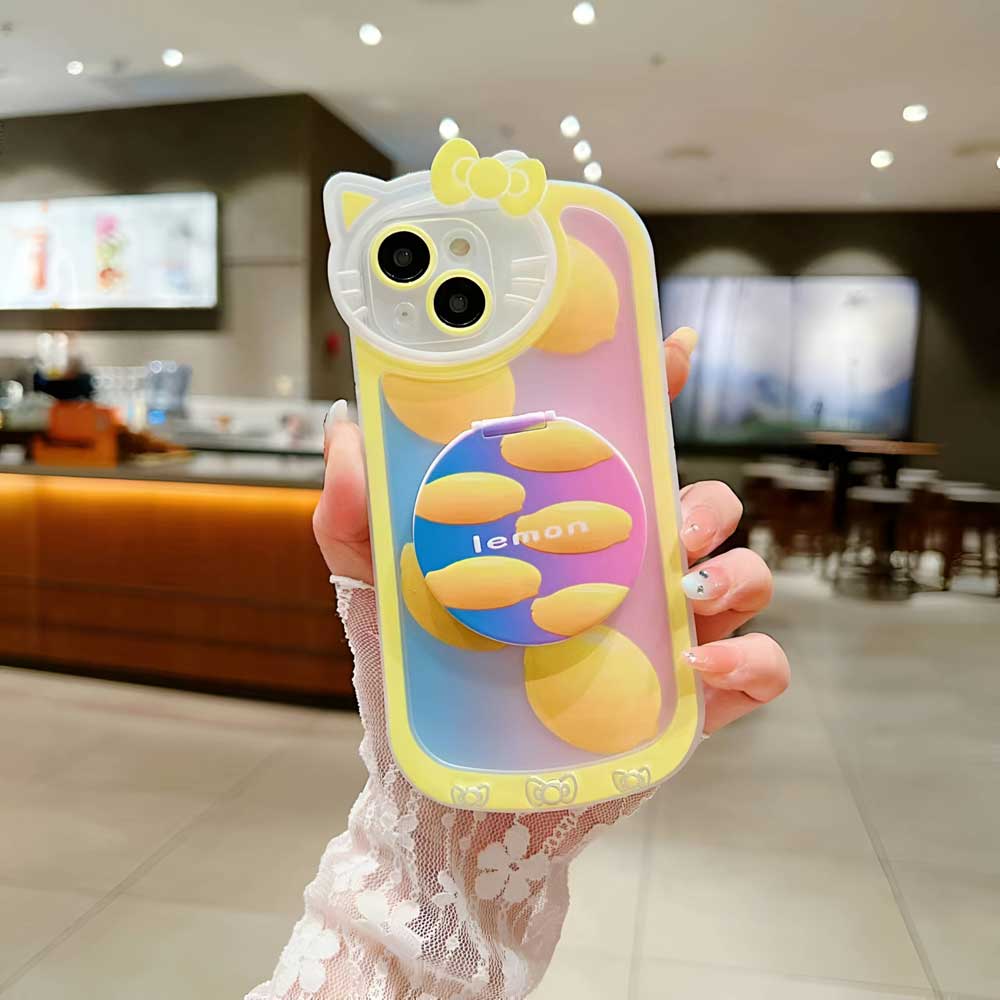 Cartoon Cat Printed Camera Protection Cover with Mirror Stand