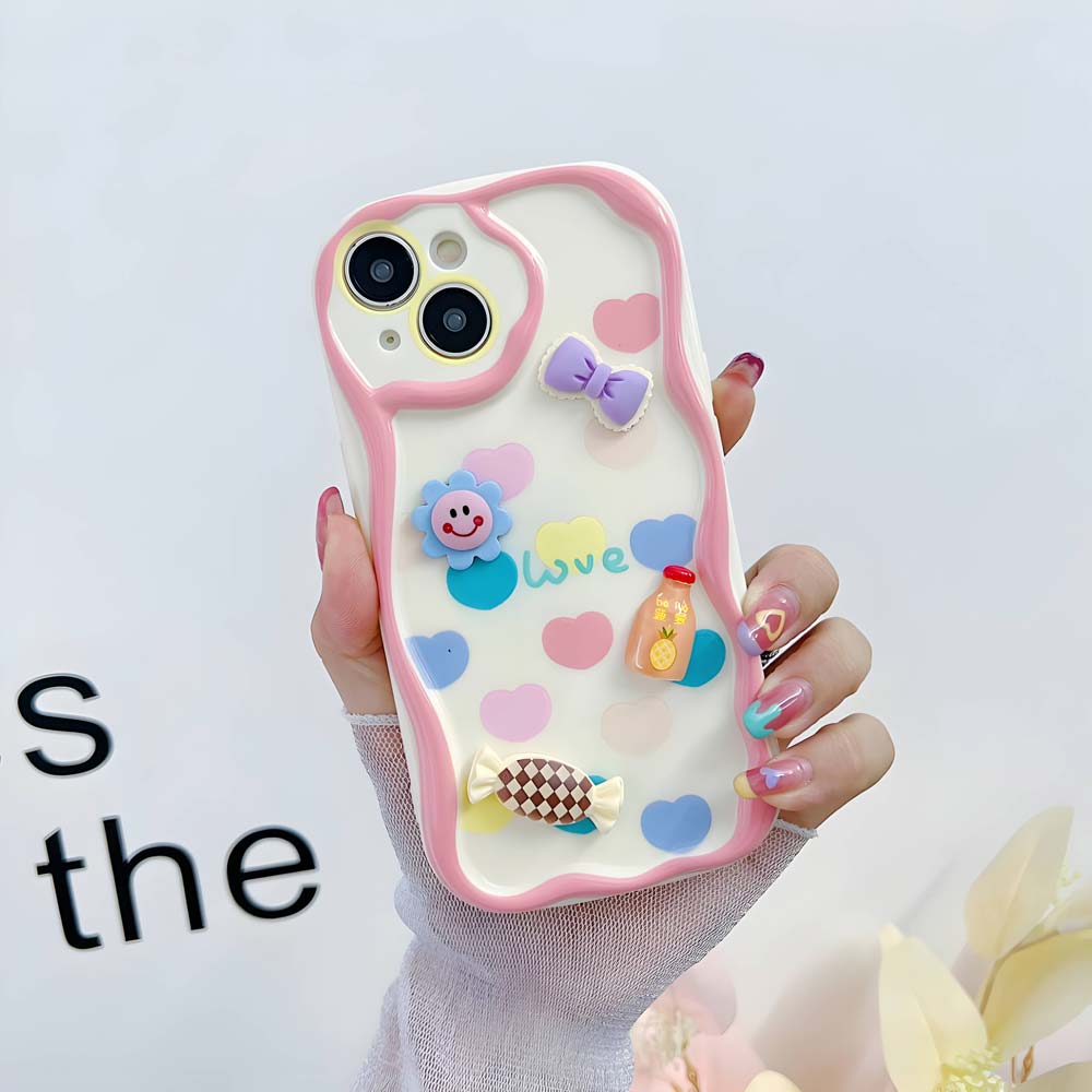 3D Cute Pet Flower and Toy Soft Cover With Random Heart Shape Bracelet - iPhone 12 Pro
