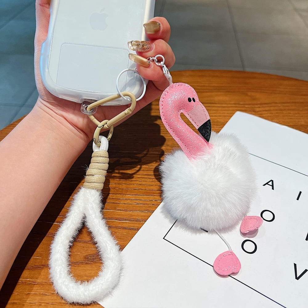 Fluffy Flamingo Phone Charm | Keychain | Handbag Charm
