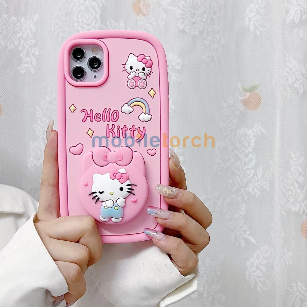 Full Protective Bow Cat Doll Flip Mirror Phone Case - iPhone 15 Pro Max