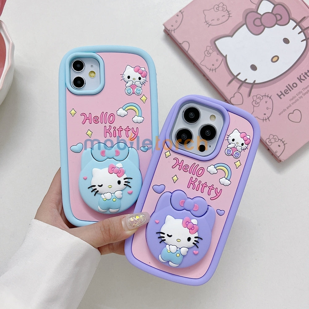 Full Protective Bow Cat Doll Flip Mirror Phone Case - iPhone 15 Pro Max