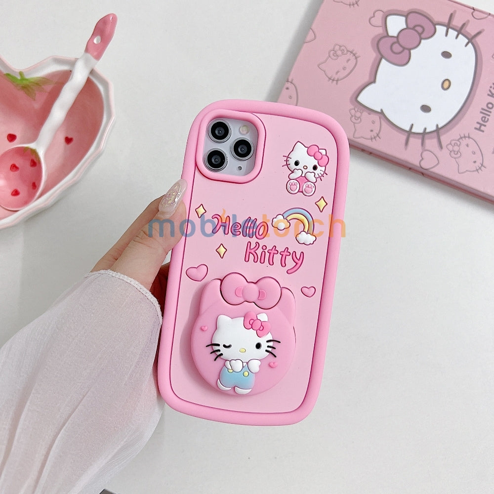 Full Protective Bow Cat Doll Flip Mirror Phone Case - iPhone 15 Pro Max