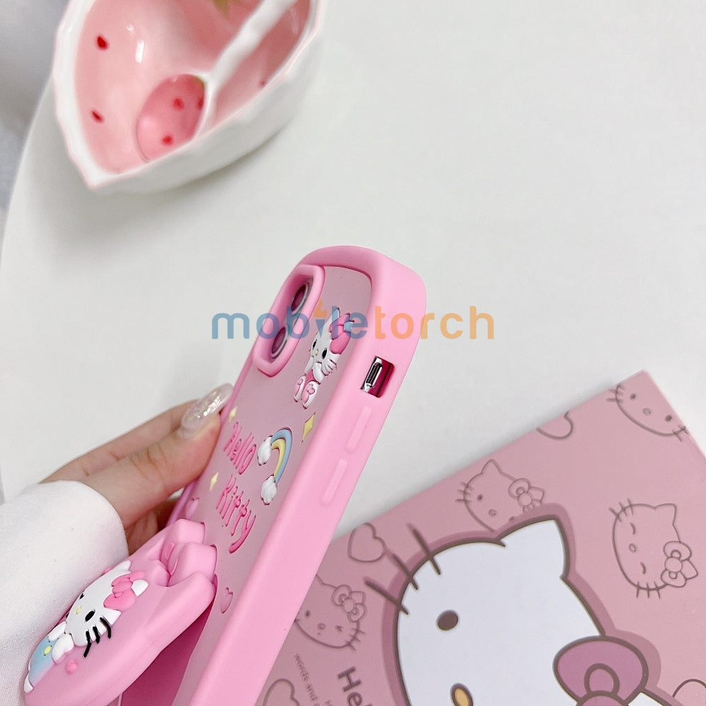 Full Protective Bow Cat Doll Flip Mirror Phone Case - iPhone 15 Pro Max