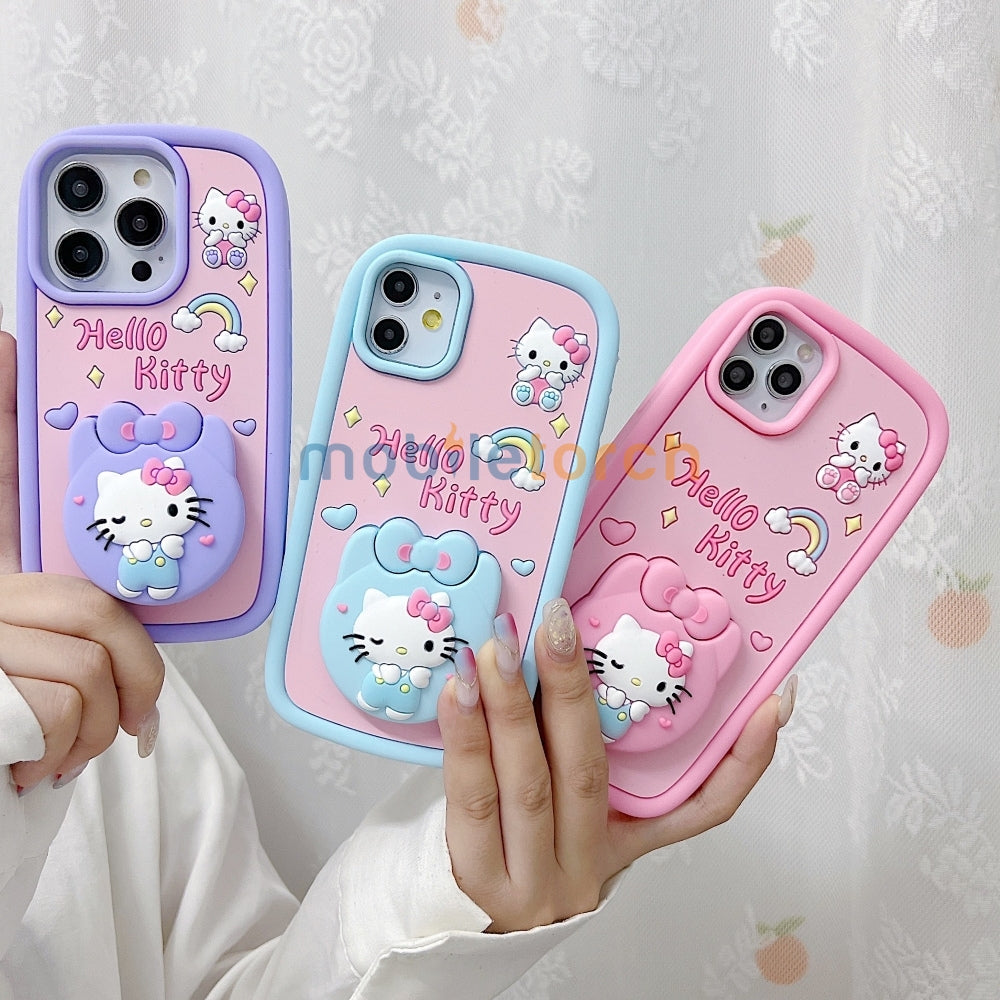 Full Protective Bow Cat Doll Flip Mirror Phone Case - iPhone 15 Pro Max