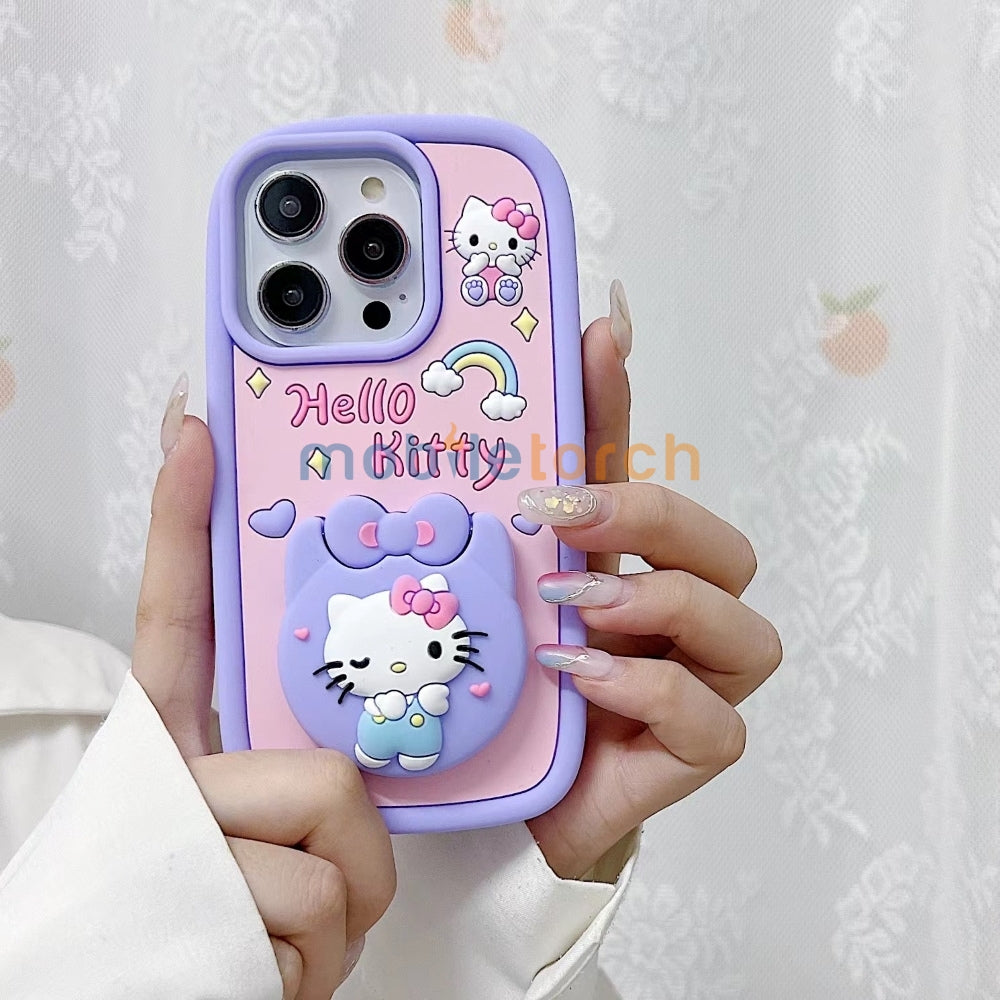 Full Protective Bow Cat Doll Flip Mirror Phone Case - iPhone 15 Pro Max