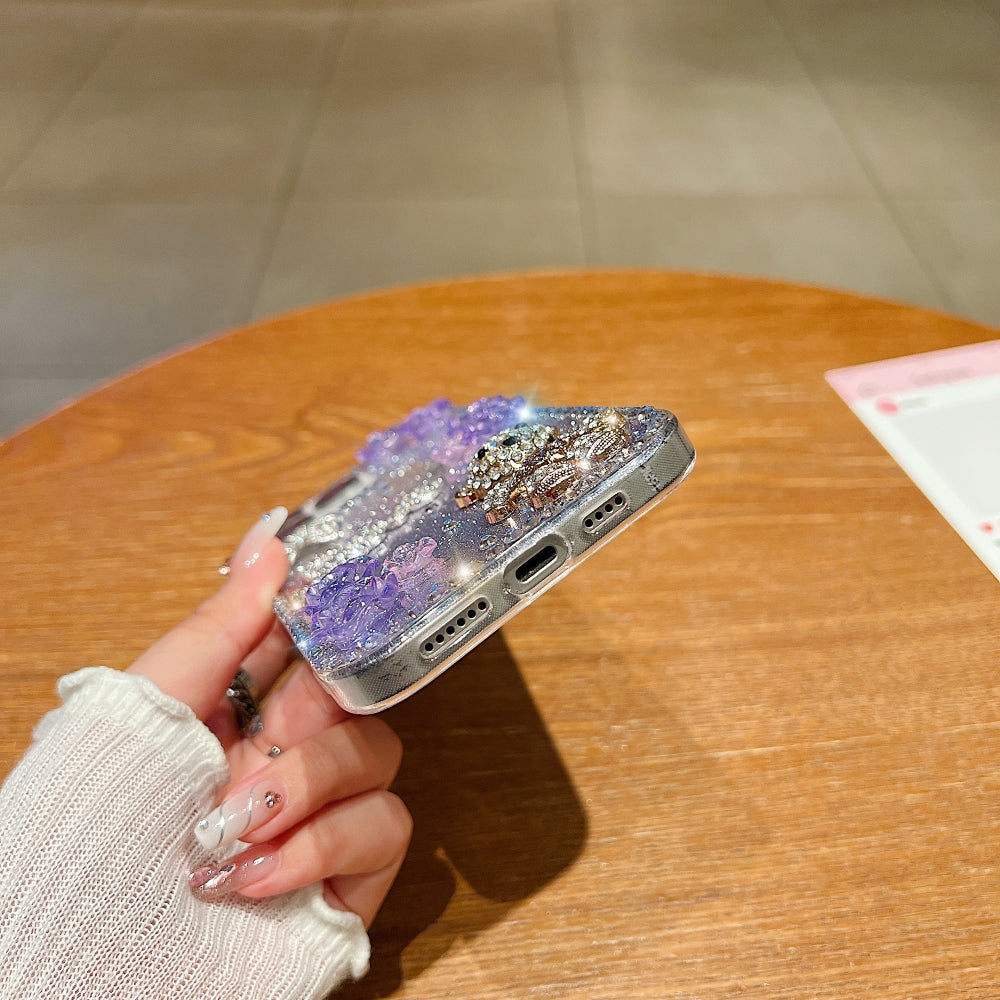 Glitter Paper Diamond Flower Love Bear Transparent Phone Case