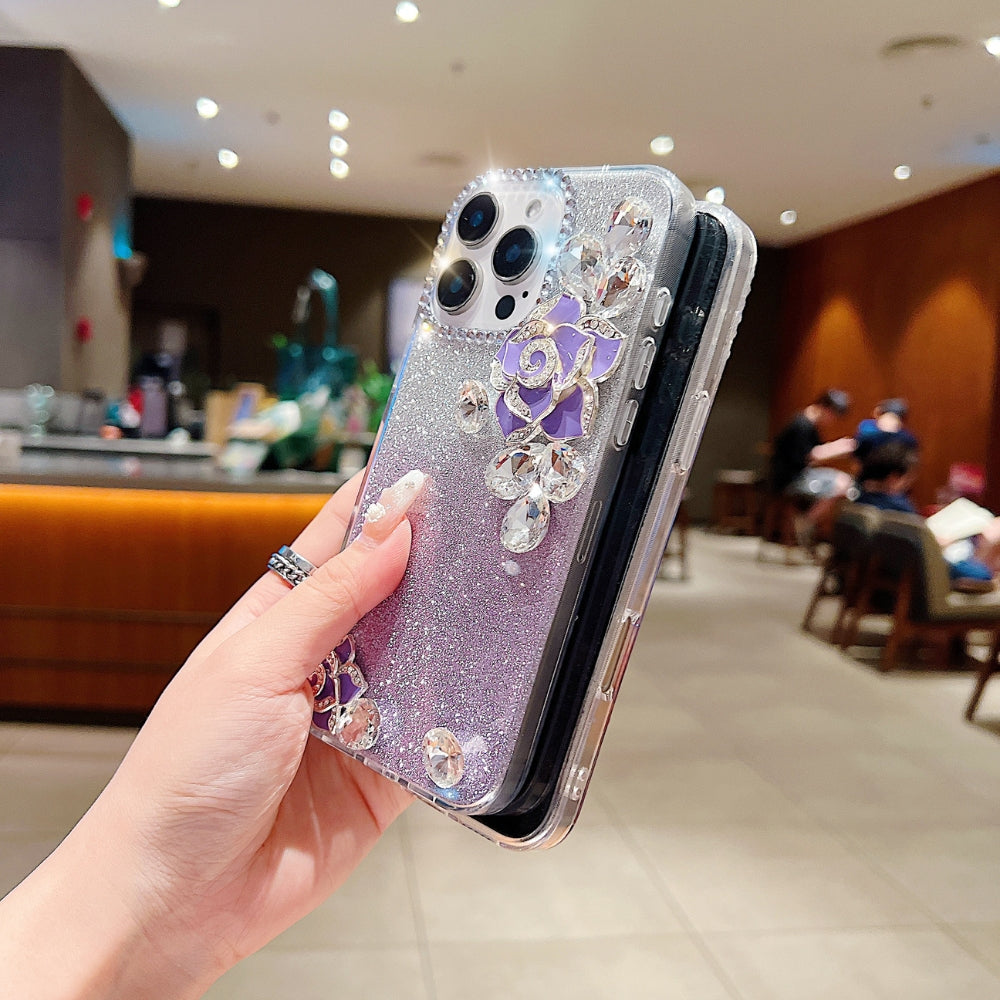 Luxury Camellia Water Diamond Phone Case with Shimmer Paper